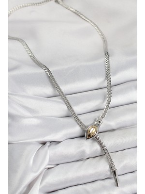 Pirinç Asansörlü Yılan Model Gümüş Renk Kadın Kolye