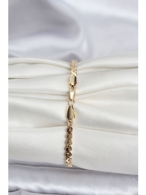 14K Gold Renk Kaplama Ezme Yılan Zincir Model cm Kadın Bileklik