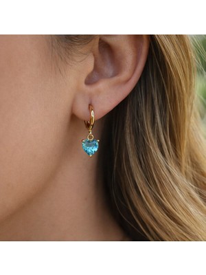 Heppii Mini Mavi Sallantılı Kalp Taşlı Charmlı Halka Küpe Minimal Şık Tasarım