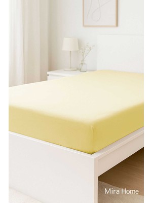 Mira Home Çift Kişilik Düz Penye  %100 Pamuklu Lastikli Çarşaf 180X200 Newsheet Sarı