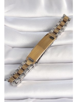 316L Çelik Gold Gümüş Renk Zincir Künye Model Erkek Bileklik