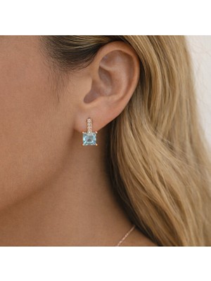 Heppii Mavi Taşlı Halka Küpe – Sıralı Zirkon Taş Detaylı Şık Tasarım