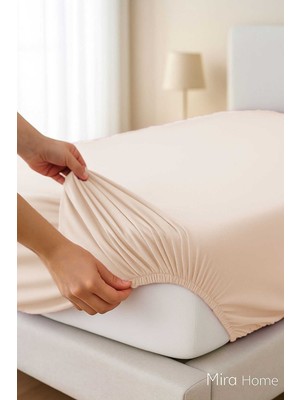 Mira Home Çift Kişilik Düz Penye %100 Pamuklu Lastikli Çarşaf 160X200 Newsheet Bej
