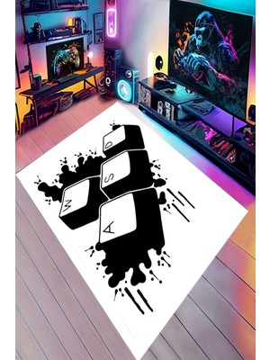 Reyhani Wasd Klavye Desenli Kaymaz Taban Makinede Yıkanabilir Gaming Oyuncu Gamer Genç Odası Halısı