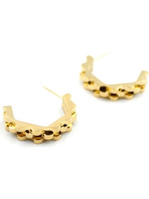 ModaSize Tırtıklı Beşgen Çelik Küpe - Altın