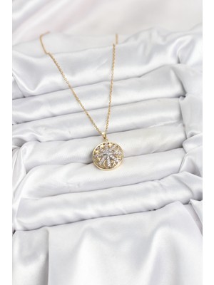 316L Çelik Zincir Gold Renk Zirkon Taşlı Kadın Kolye