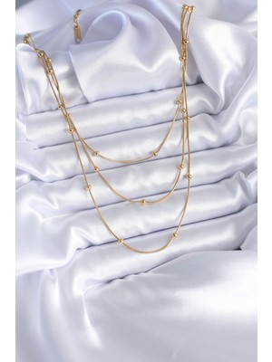 316L Çelik Gold Renk 3'lü Minimal Toplu Kadın Kolye