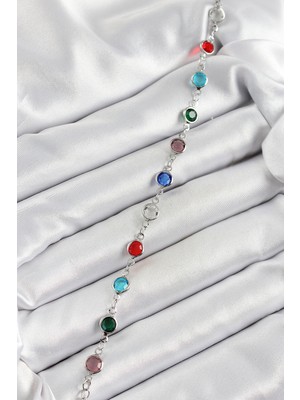 Pirinç Gümüş Renk Karışık Renk Zirkon Taşlı Kadın Bileklik