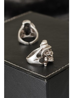 Kuru Kafa Tasarımlı Eskitme Gümüş Renkli Ayarlamalı Model Erkek Yüzük