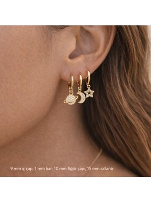 Heppii Gezegen Ay Yıldız Figürlü 3’lü Sallantılı Küpe Seti