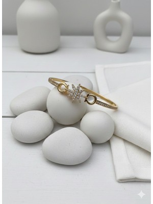 Çelik Bileklik Zırkon Taş Detaylı Çelık Kelepçe Bıleklık