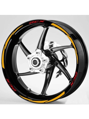 AK-SA-STR Yeni Özel  Motosiklet Jant Şeridi Pcx Kırmızı Yazılı Turuncu Sağ-Sol/ön-Arka