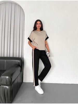 ModaSize Kadın Modal Dokulu Kumaş Yanı Şeritli Takım