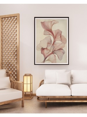 Fuart.Co Kırmızı Hatlı Gingko Yaprakları Dijital Baskı Poster (Çerçevesiz) BOFU