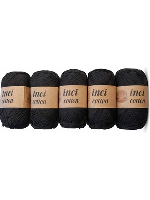 Inci Cotton 5'li Koton Siyah Pamuk Örgü Ipi Ipliği 100G 250M