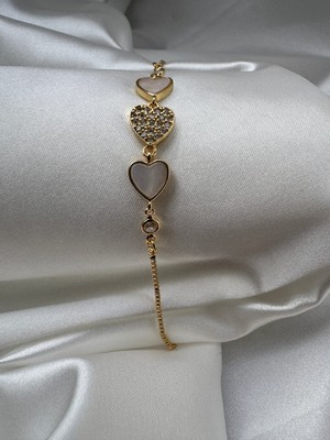 Zirkon Taşlı Kalp Detaylı Ayarlanabilir Zincir Çelik Bileklik