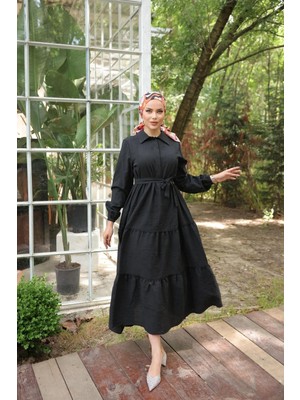 Comstar Kadın Trend Şık Terikoton Siyah Uzun Elbise