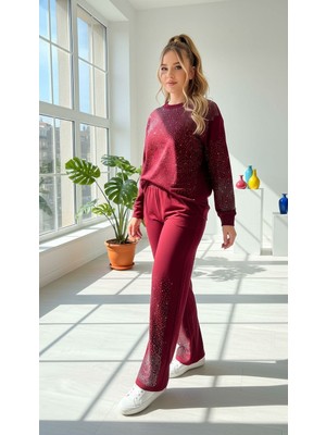 Libreprive Işıltı Detaylı Şık Kadın Takım – Taş Işlemeli Rahat Günlük Takım