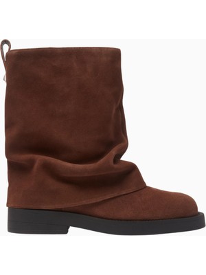 Schutz Keira Cloak Koyu Kahverengi Suede, Gaiter Detaylı Modern Ankle Bot