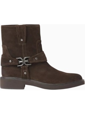 Sam Edelman Narra Koyu Kahverengi Süet, Çift Tokalı Yuvarlak Burun Düşük Topuklu Kadın Bot
