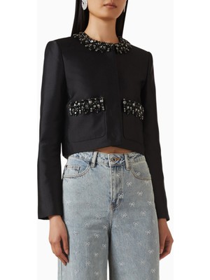 Self-Portrait Diamanté Detaylı Taffeta Ceket, Zarif Siyah Şıklık
