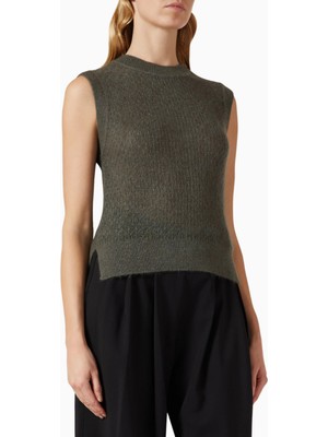 Marella Ralla Metalik Parlak Yeşil Kolsuz Triko Top, Şık ve Modern Stil