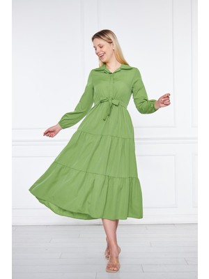 Comstar Kadın Katlı Gömlek Yaka Elbise