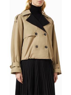 Yaselva Kısa Pamuk Karışımlı Ceket, Kontrast Yaka ve Çift Düğmeli Tasarım