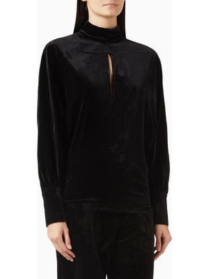 Marella Camel 1 Kadife Bluz, Yüksek Yaka ve Şık Akışkan Siluet