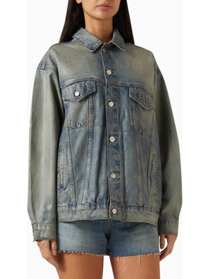 Good American Kaplamalı Oversize Denim Ceket, Modern Şık-Günlük Kadın Dış Giyim