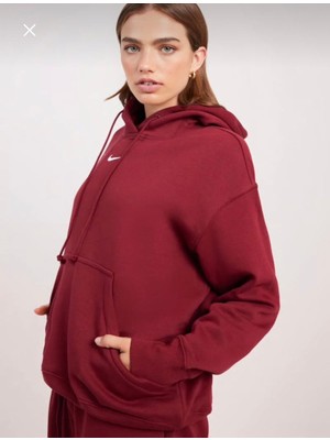 Nike Sportswear Phoenix Fleece Oversized Pullover Hoodie Bol Kalıp Bordo Kadın Sweatshirt DQ5860-677