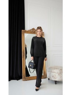 Libreprive Işıltı Detaylı Şık Kadın Takım – Taş Işlemeli Rahat Günlük Takım