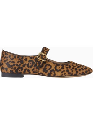 Sam Edelman Michaela Leopar Desenli Deri, Kare Burun Tokalı Mary Jane Kadın Ayakkabı