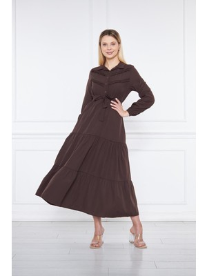 Comstar Kadın Katlı Pilise Detaylı Gömlek Yaka Elbise