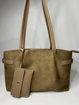 Özbu Ema Cüzdan Detaylı Süet Omuz Çanta (Geniş Hacimli, Iç Astarlı, Fermuarlı)