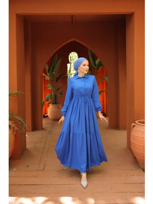 Comstar Maya Kumaş Beli Büzgülü Elbise