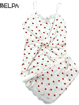 Belpa Sıla Sella Bamboo Kadın Şortlu Pijama Takımı – Askılı Dantel Detaylı