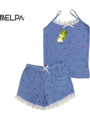 Belpa Sıla Sella Bamboo Kadın Şortlu Pijama Takımı – Askılı Dantel Detaylı