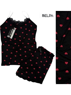 Belpa Sıla Sella Bamboo Kadın Şortlu Pijama Takımı – Askılı Dantel Detaylı
