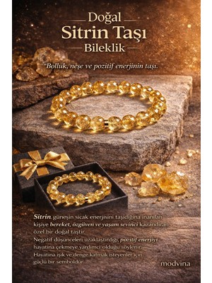 Modvina Doğal Sitrin Taşı Bileklik 8 mm | El Yapımı Doğaltaş Bileklik