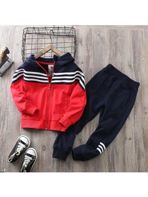 Modavals Kapişonlu Şeritli Garson Beden Kız Çocuk & Erkek Çocuk Eşofman Takımı
