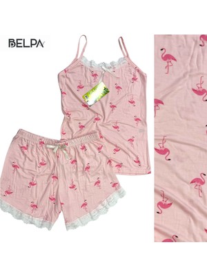 Belpa Sıla Sella Bamboo Kadın Şortlu Pijama Takımı – Askılı Dantel Detaylı