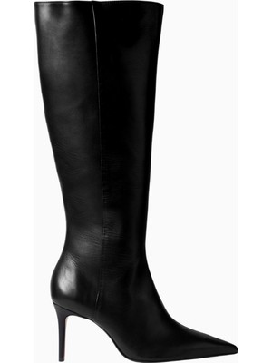 Schutz City Natural 85 Siyah Deri Diz Boyu, Blok Topuklu Çizme