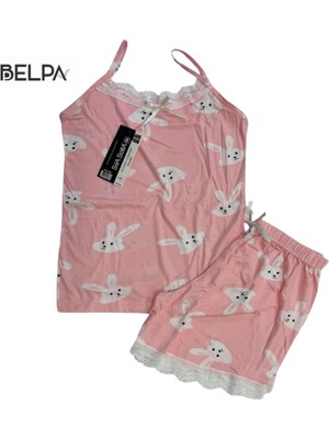 Belpa Sıla Sella Bamboo Kadın Şortlu Pijama Takımı – Askılı Dantel Detaylı