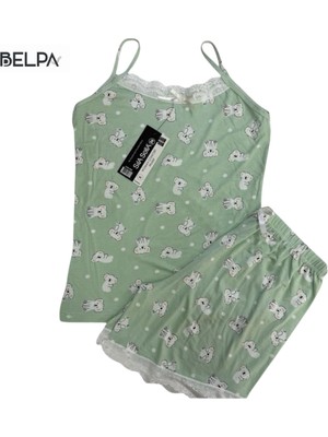 Belpa Sıla Sella Bamboo Kadın Şortlu Pijama Takımı – Askılı Dantel Detaylı