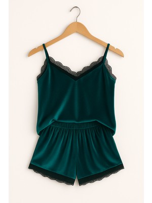 Belpa Sıla Sella Kadife Dantel Detaylı Şortlu Takım