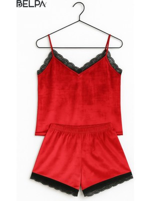 Belpa Sıla Sella Kadife Dantel Detaylı Şortlu Takım
