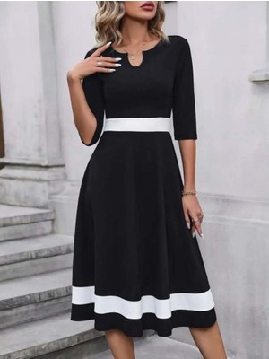 Arben Boutique Kadın Truvakar Kol V Yakalı Janjan Krep Midi Elbise