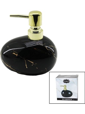 Ayder Timya YATAY TOMBUL SİYAH MERMER DESEN SERAMİK SIVI SABUNLUK GOLD KAPAK (Timya/Go1395)  198347