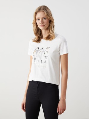 Lc Waikiki Yeni Sezon Bisiklet Yaka Baskılı Kadın Tişört